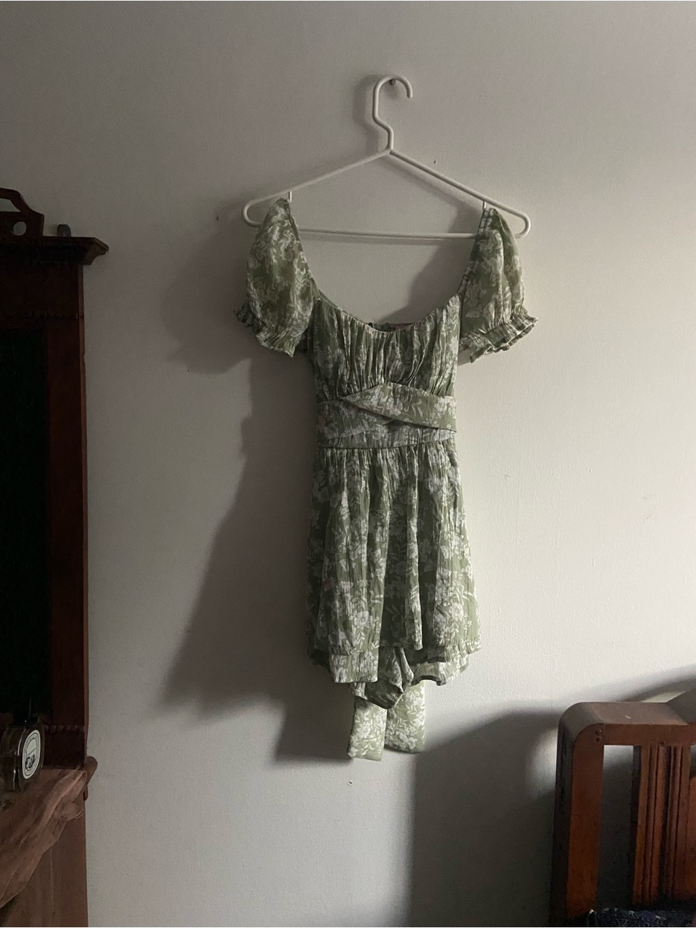 Francesca's sage green and white floral shorts onesie romper